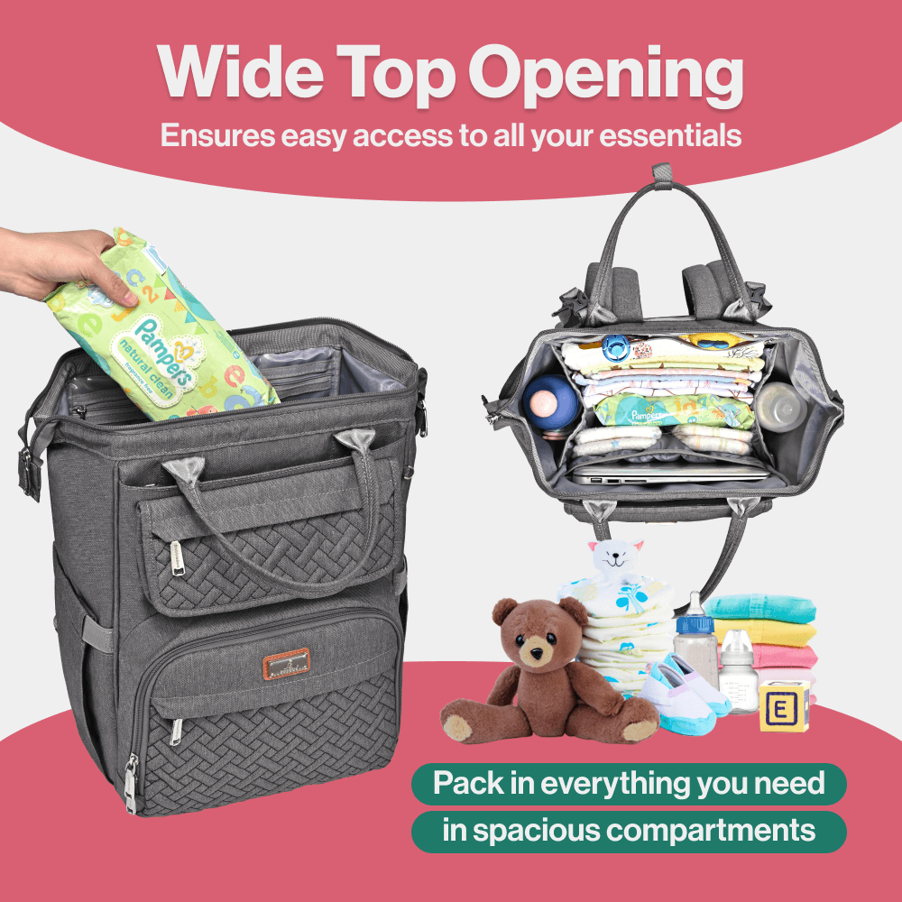 Diaper Bag Backpack with Wide Top Opening | BabbleRoo